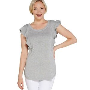 Isaac Mizrahi, Flutter Sleeve Sweater, Gray, XL